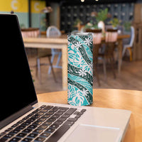 Cyan Tahiti Tiare Monstera Skinny Tumbler Polynesian Pattern Curve Style LT01 - Polynesian Pride