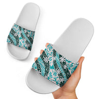 Cyan Tahiti Tiare Monstera Slide Sandals Polynesian Pattern Curve Style LT01 - Polynesian Pride