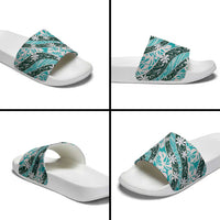 Cyan Tahiti Tiare Monstera Slide Sandals Polynesian Pattern Curve Style LT01 - Polynesian Pride