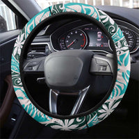 Cyan Tahiti Tiare Monstera Steering Wheel Cover Polynesian Pattern Curve Style LT01 - Polynesian Pride