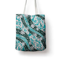 Cyan Tahiti Tiare Monstera Tote Bag Polynesian Pattern Curve Style LT01 - Polynesian Pride
