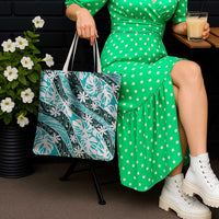 Cyan Tahiti Tiare Monstera Tote Bag Polynesian Pattern Curve Style LT01 - Polynesian Pride
