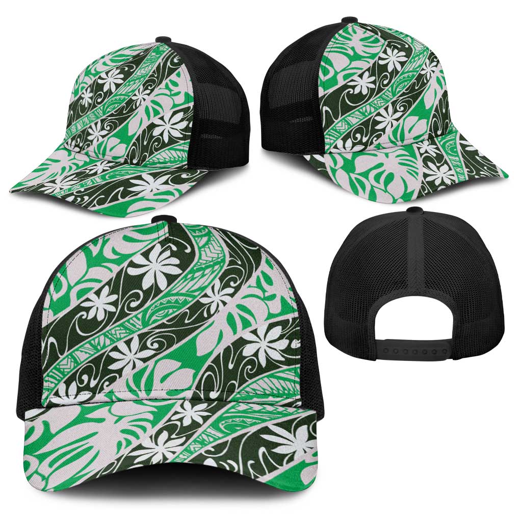 Matie Tahiti Tiare Monstera Baseball Net Cap Polynesian Pattern Curve Style - Polynesian Pride