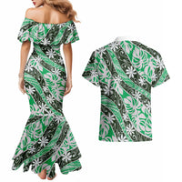 Matie Tahiti Tiare Monstera Couples Matching Mermaid Dress and Hawaiian Shirt Polynesian Pattern Curve Style LT01 - Polynesian Pride