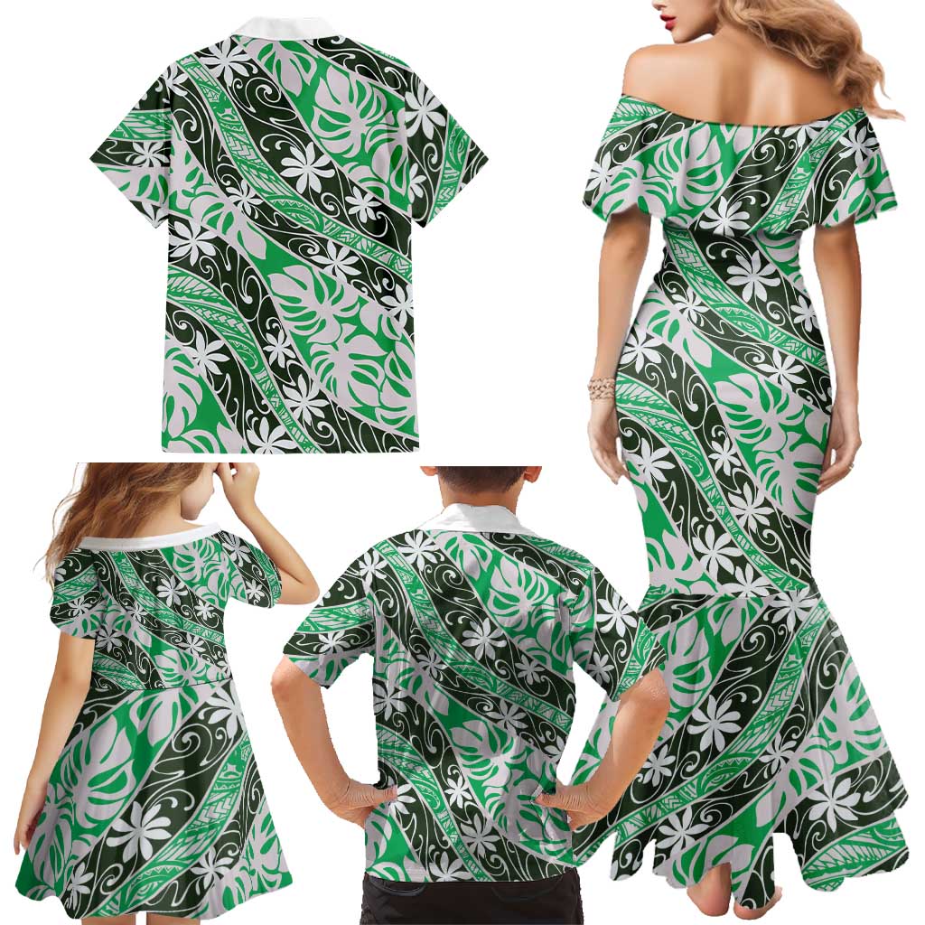 Matie Tahiti Tiare Monstera Family Matching Mermaid Dress and Hawaiian Shirt Polynesian Pattern Curve Style LT01 - Polynesian Pride