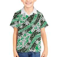 Matie Tahiti Tiare Monstera Family Matching Mermaid Dress and Hawaiian Shirt Polynesian Pattern Curve Style LT01 Son's Shirt Green - Polynesian Pride
