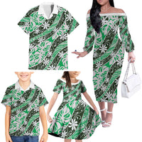 Matie Tahiti Tiare Monstera Family Matching Off The Shoulder Long Sleeve Dress and Hawaiian Shirt Polynesian Pattern Curve Style LT01 - Polynesian Pride