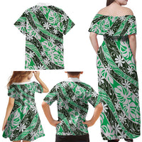 Matie Tahiti Tiare Monstera Family Matching Off Shoulder Maxi Dress and Hawaiian Shirt Polynesian Pattern Curve Style LT01 - Polynesian Pride