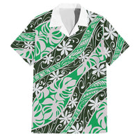 Matie Tahiti Tiare Monstera Family Matching Off Shoulder Maxi Dress and Hawaiian Shirt Polynesian Pattern Curve Style LT01 Dad's Shirt - Short Sleeve Green - Polynesian Pride