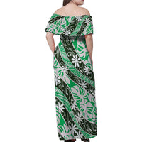 Matie Tahiti Tiare Monstera Family Matching Off Shoulder Maxi Dress and Hawaiian Shirt Polynesian Pattern Curve Style LT01 - Polynesian Pride