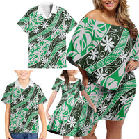 Matie Tahiti Tiare Monstera Family Matching Off Shoulder Short Dress and Hawaiian Shirt Polynesian Pattern Curve Style LT01 - Polynesian Pride