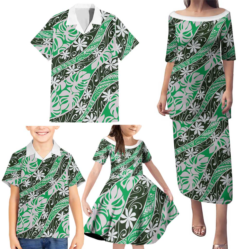Matie Tahiti Tiare Monstera Family Matching Puletasi and Hawaiian Shirt Polynesian Pattern Curve Style LT01 - Polynesian Pride