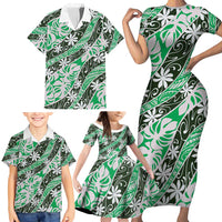 Matie Tahiti Tiare Monstera Family Matching Short Sleeve Bodycon Dress and Hawaiian Shirt Polynesian Pattern Curve Style LT01 - Polynesian Pride