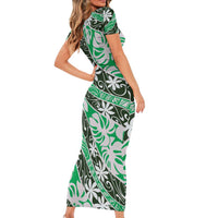 Matie Tahiti Tiare Monstera Family Matching Short Sleeve Bodycon Dress and Hawaiian Shirt Polynesian Pattern Curve Style LT01 - Polynesian Pride