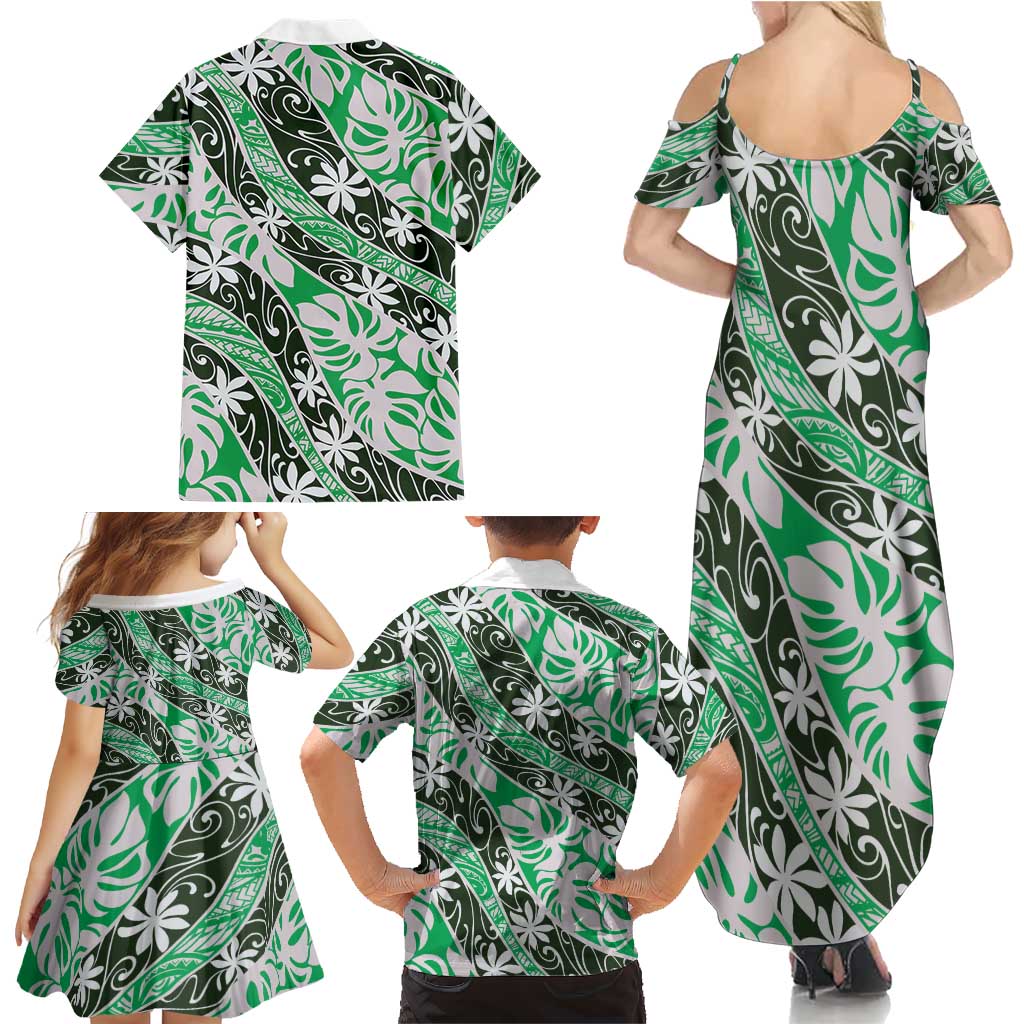 Matie Tahiti Tiare Monstera Family Matching Summer Maxi Dress and Hawaiian Shirt Polynesian Pattern Curve Style LT01 - Polynesian Pride
