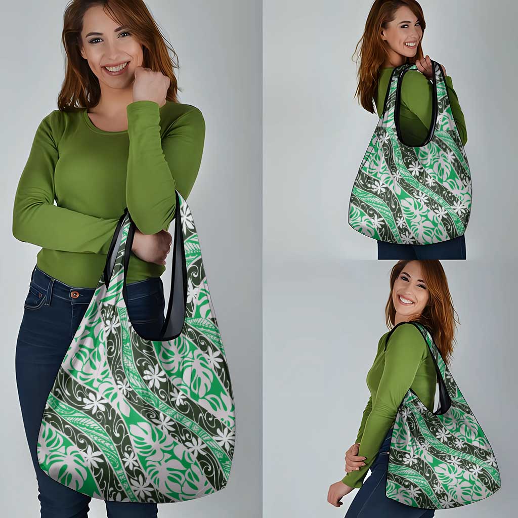 Matie Tahiti Tiare Monstera Grocery Bag Polynesian Pattern Curve Style - Polynesian Pride