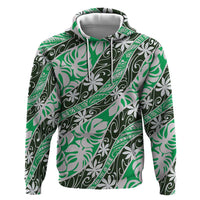 Matie Tahiti Tiare Monstera Hoodie Polynesian Pattern Curve Style LT01 Pullover Hoodie Green - Polynesian Pride