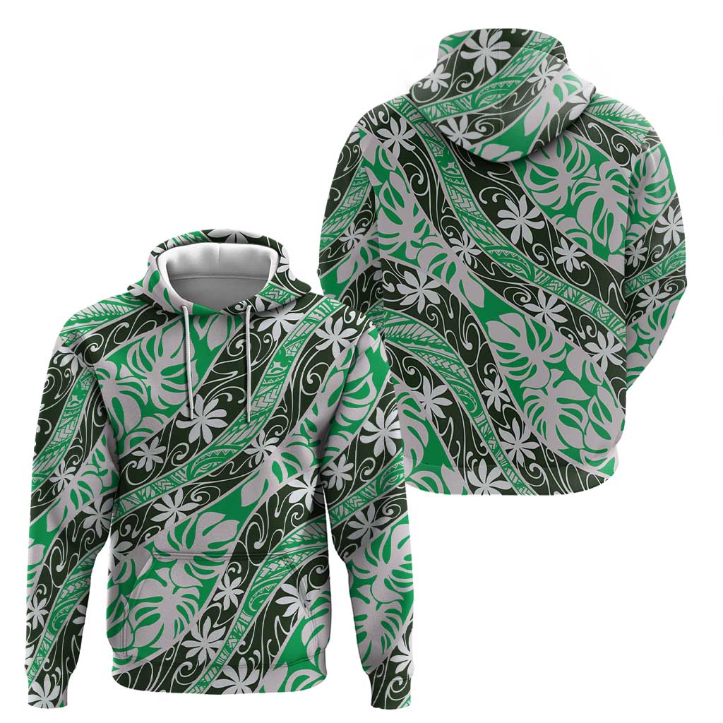 Matie Tahiti Tiare Monstera Hoodie Polynesian Pattern Curve Style LT01 - Polynesian Pride