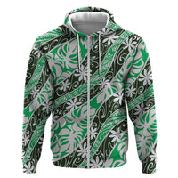 Matie Tahiti Tiare Monstera Hoodie Polynesian Pattern Curve Style LT01 Zip Hoodie Green - Polynesian Pride