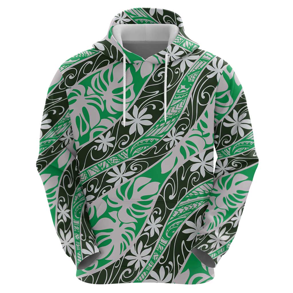 Matie Tahiti Tiare Monstera Hoodie Polynesian Pattern Curve Style LT01 - Polynesian Pride