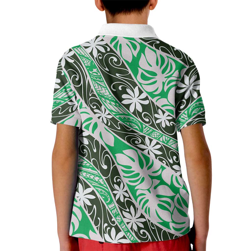 Matie Tahiti Tiare Monstera Kid Polo Shirt Polynesian Pattern Curve Style - Polynesian Pride