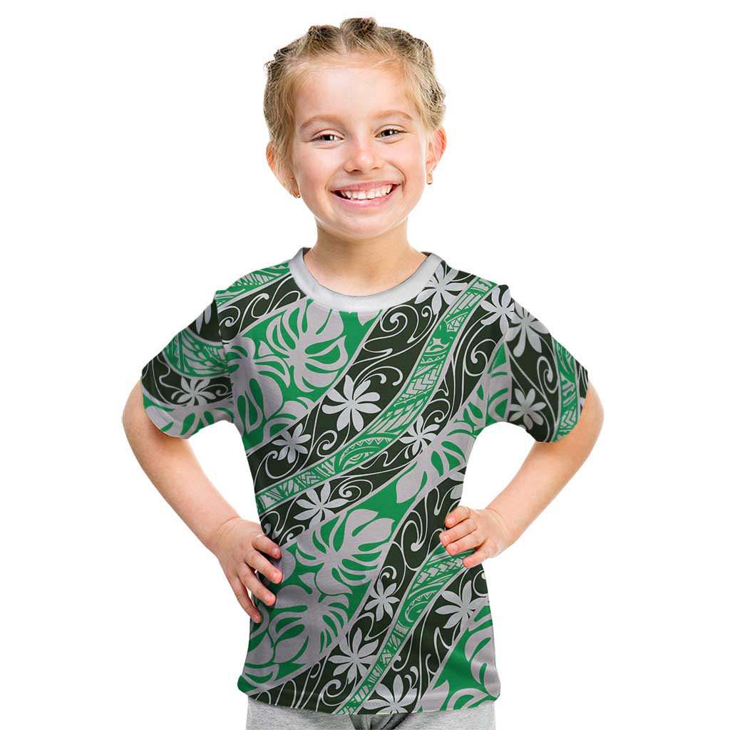 Matie Tahiti Tiare Monstera Kid T Shirt Polynesian Pattern Curve Style - Polynesian Pride