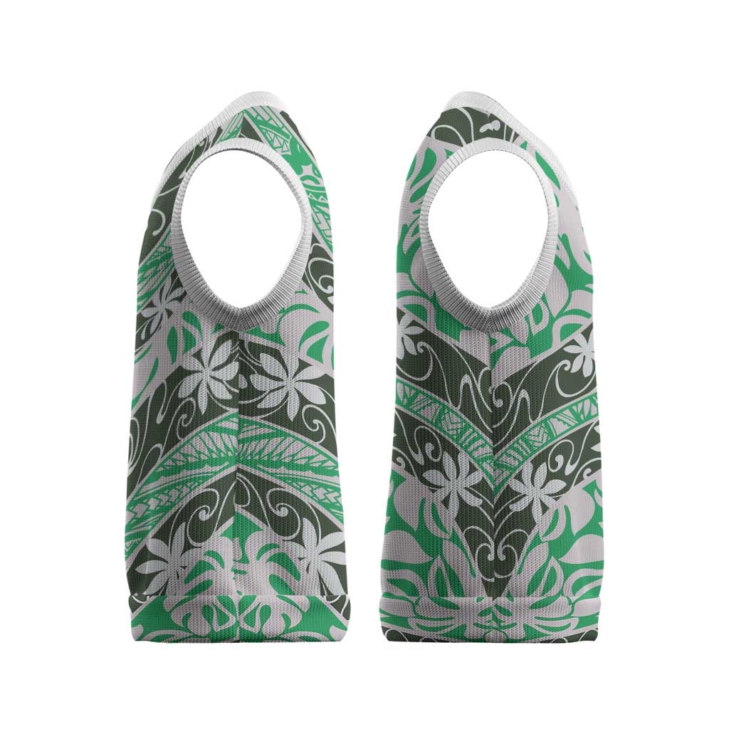 Matie Tahiti Tiare Monstera Christmas Knitted V-Neck Vest Polynesian Pattern Curve Style - Polynesian Pride