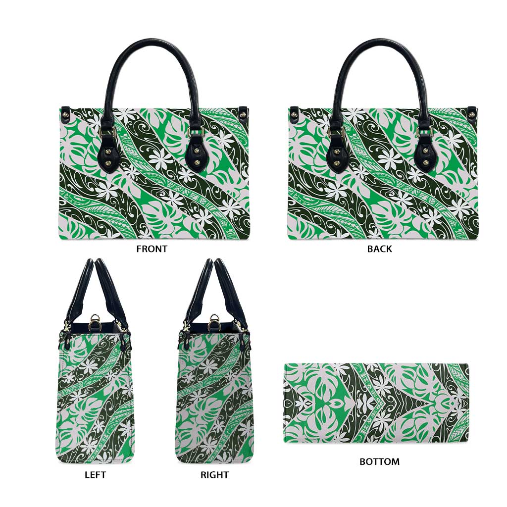 Matie Tahiti Tiare Monstera Leather Bag Polynesian Pattern Curve Style - Polynesian Pride
