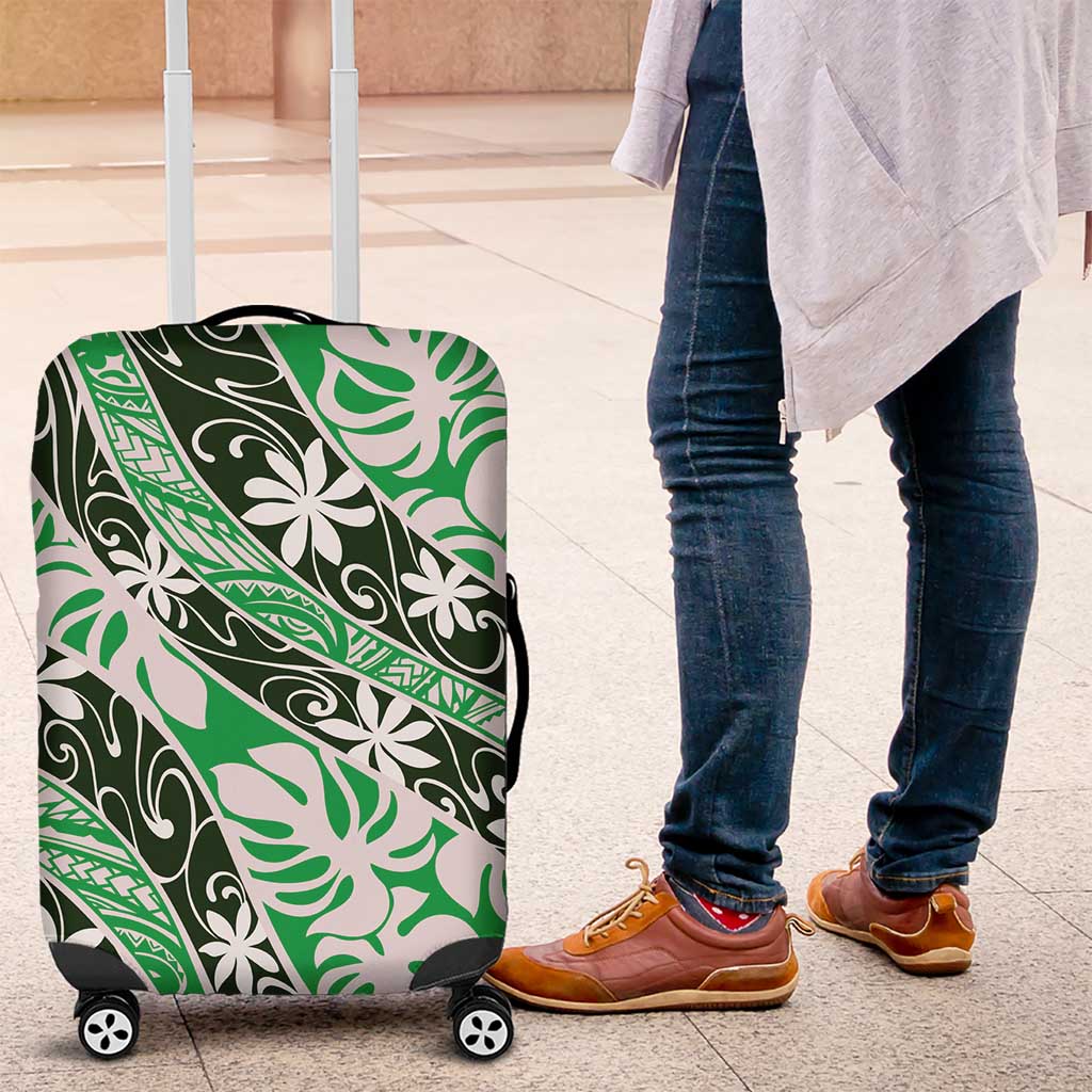 Matie Tahiti Tiare Monstera Luggage Cover Polynesian Pattern Curve Style - Polynesian Pride