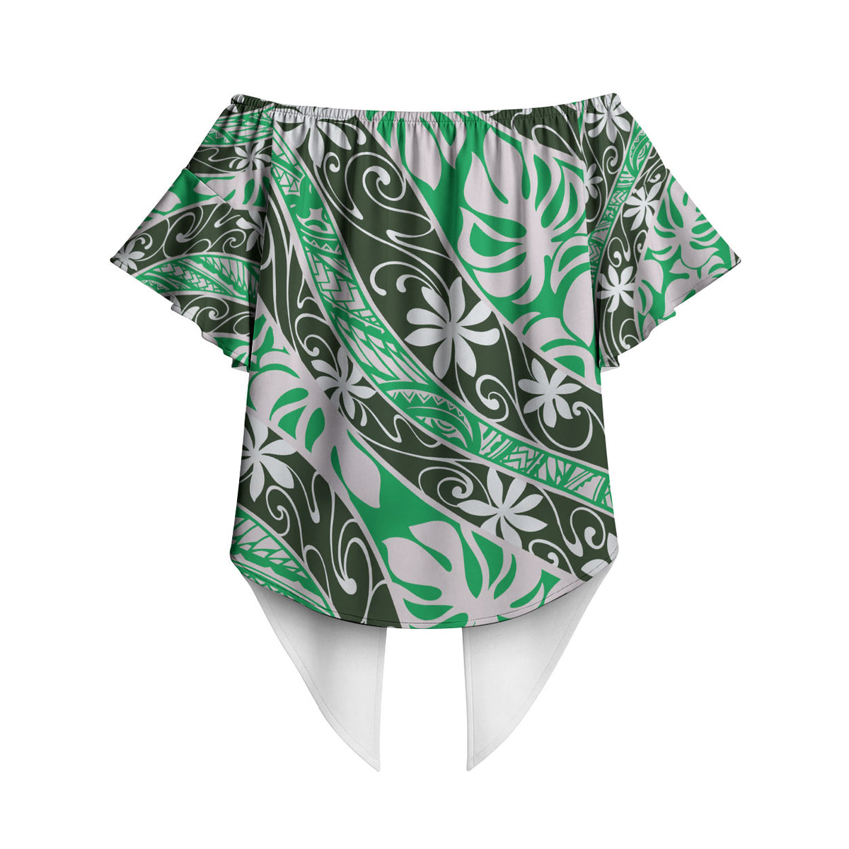 Matie Tahiti Tiare Monstera Off Shoulder Wrap Waist Top Polynesian Pattern Curve Style LT01 - Polynesian Pride