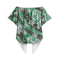 Matie Tahiti Tiare Monstera Off Shoulder Wrap Waist Top Polynesian Pattern Curve Style LT01 - Polynesian Pride
