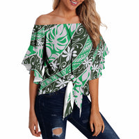 Matie Tahiti Tiare Monstera Off Shoulder Wrap Waist Top Polynesian Pattern Curve Style LT01 - Polynesian Pride
