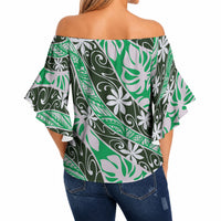 Matie Tahiti Tiare Monstera Off Shoulder Wrap Waist Top Polynesian Pattern Curve Style LT01 - Polynesian Pride