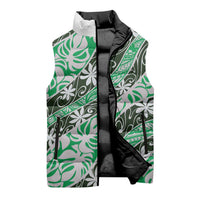 Matie Tahiti Tiare Monstera Sleeveless Puffer Jacket Polynesian Pattern Curve Style LT01 - Polynesian Pride