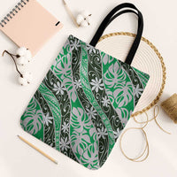 Matie Tahiti Tiare Monstera Tote Bag Polynesian Pattern Curve Style LT01 Black Strap One Size Green - Polynesian Pride