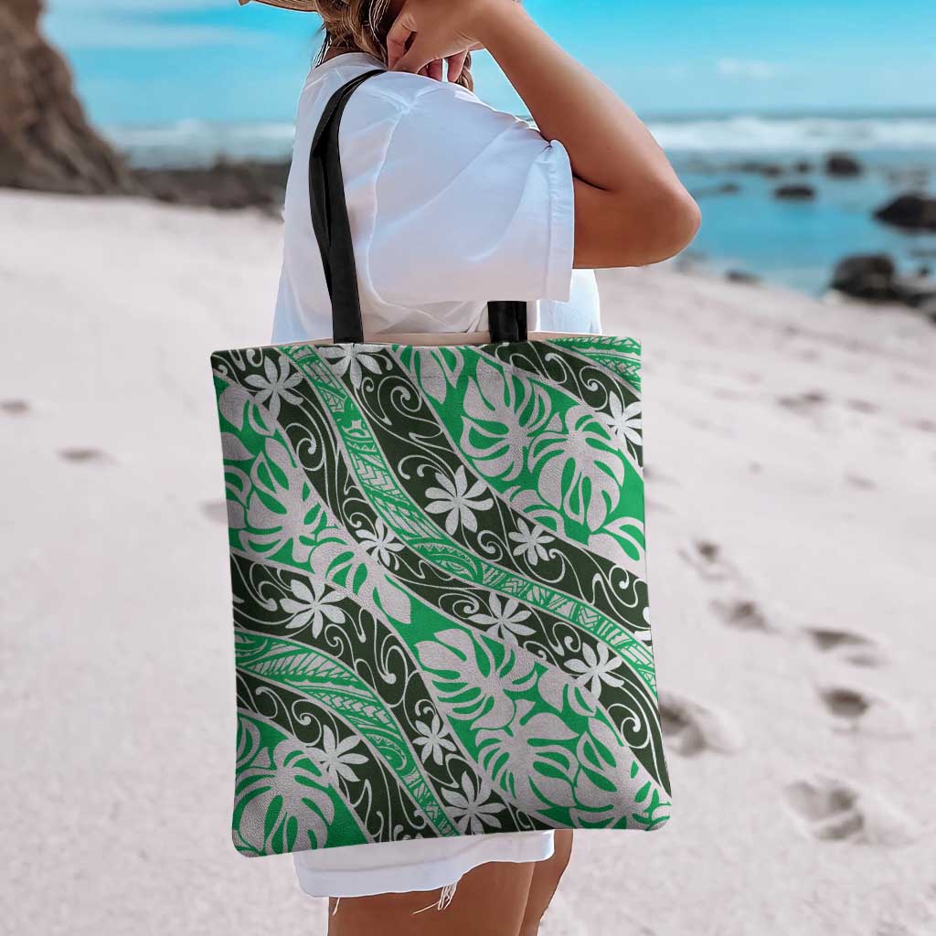 Matie Tahiti Tiare Monstera Tote Bag Polynesian Pattern Curve Style LT01 - Polynesian Pride