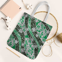 Matie Tahiti Tiare Monstera Tote Bag Polynesian Pattern Curve Style LT01 White Strap One Size Green - Polynesian Pride