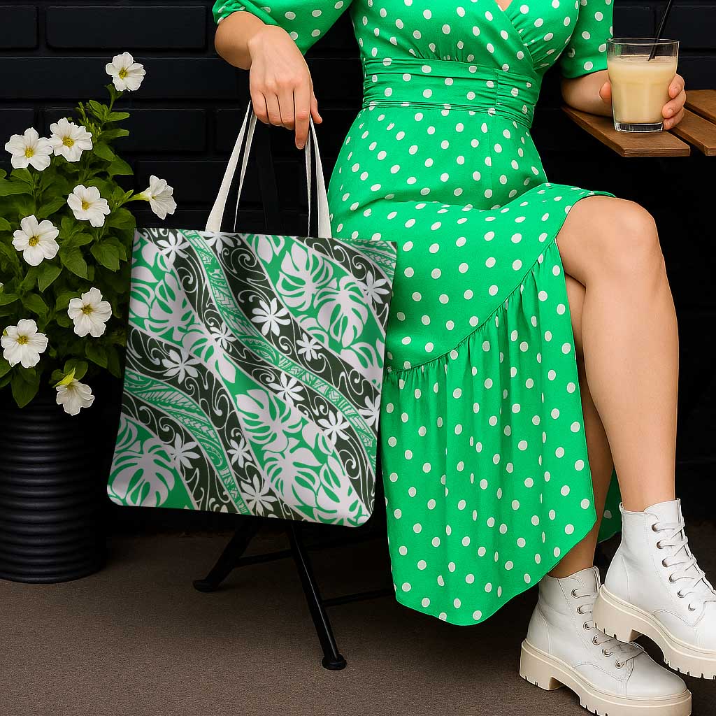 Matie Tahiti Tiare Monstera Tote Bag Polynesian Pattern Curve Style LT01 - Polynesian Pride