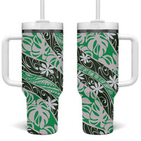 Matie Tahiti Tiare Monstera Tumbler With Handle Polynesian Pattern Curve Style LT01 One Size: 40 oz Green - Polynesian Pride
