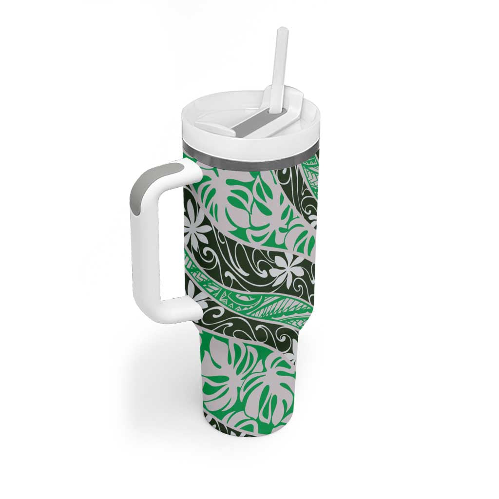 Matie Tahiti Tiare Monstera Tumbler With Handle Polynesian Pattern Curve Style LT01 - Polynesian Pride