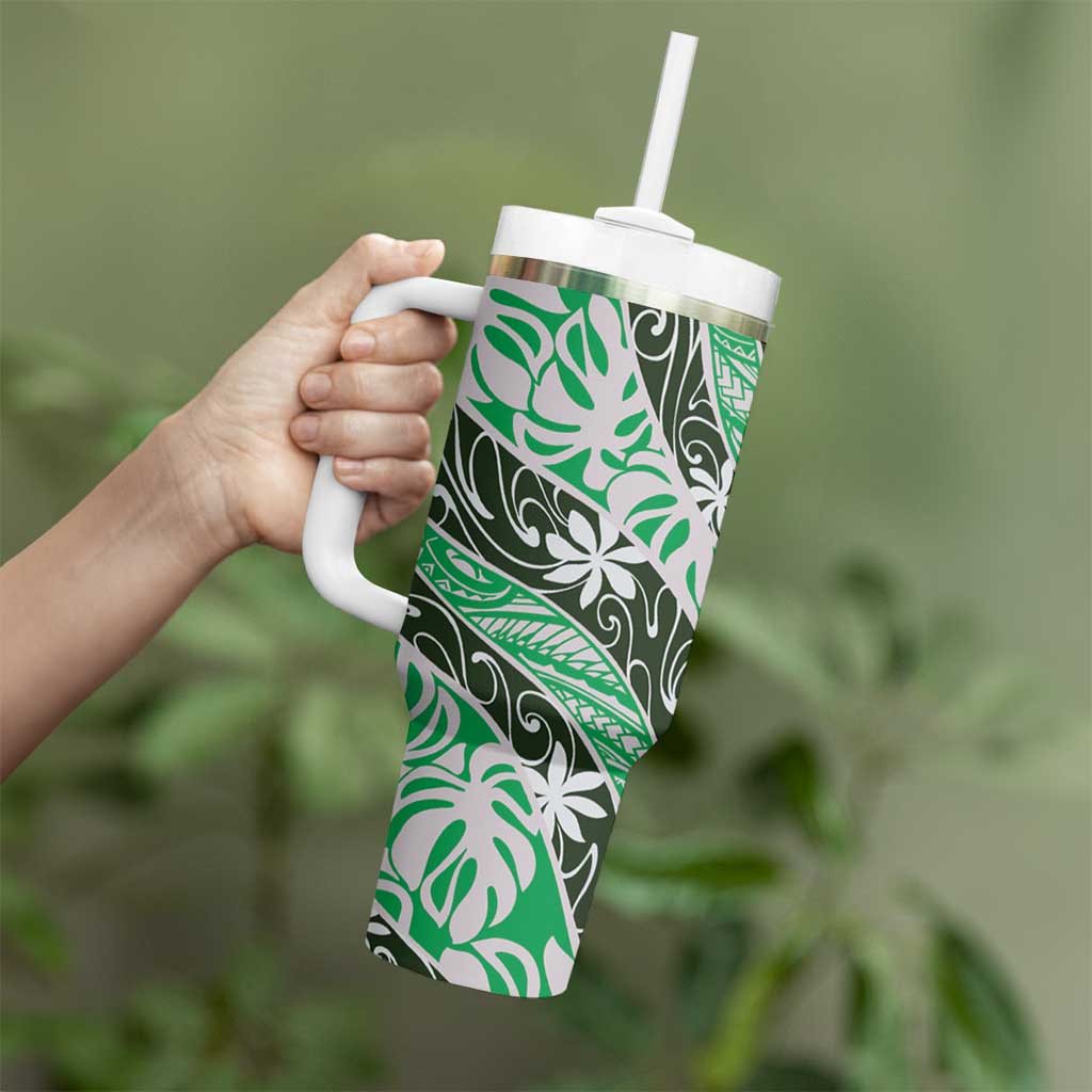 Matie Tahiti Tiare Monstera Tumbler With Handle Polynesian Pattern Curve Style LT01 - Polynesian Pride