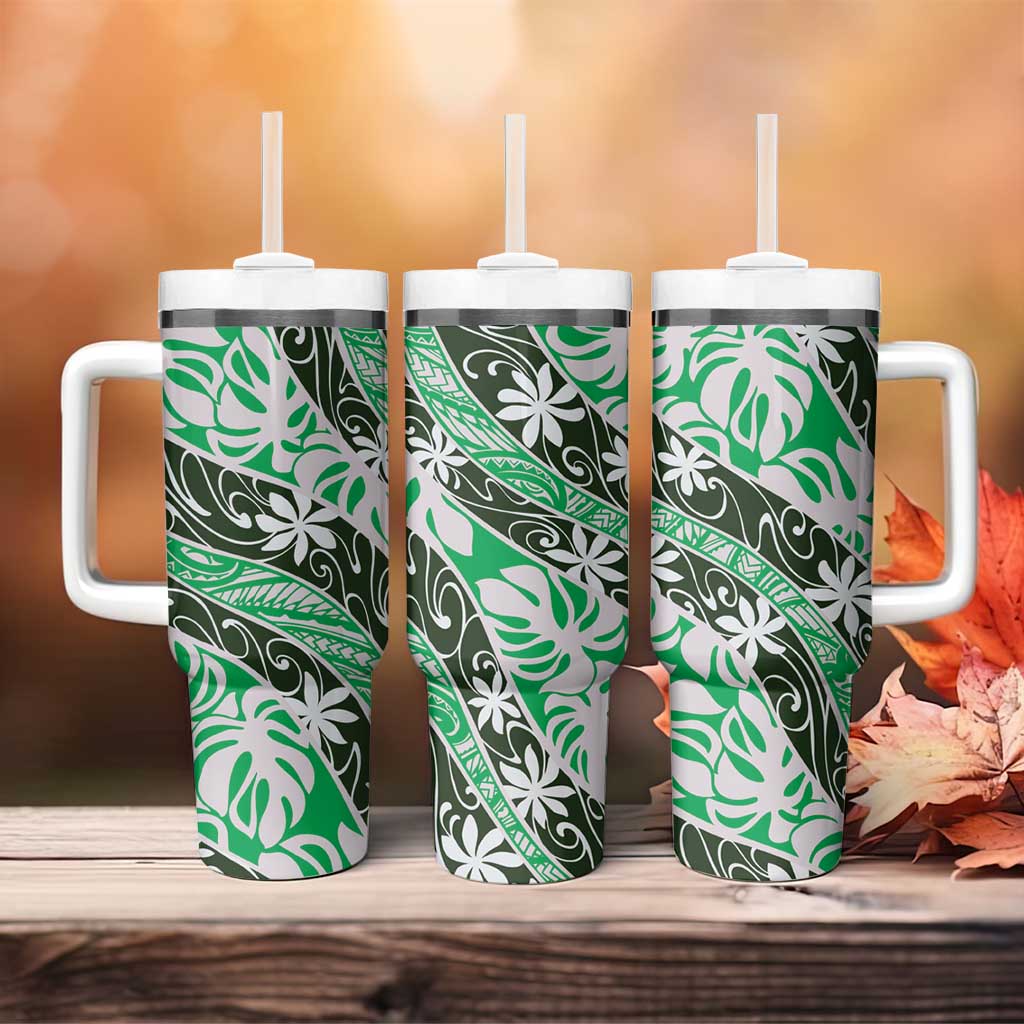 Matie Tahiti Tiare Monstera Tumbler With Handle Polynesian Pattern Curve Style LT01 - Polynesian Pride
