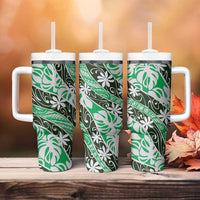 Matie Tahiti Tiare Monstera Tumbler With Handle Polynesian Pattern Curve Style LT01 - Polynesian Pride
