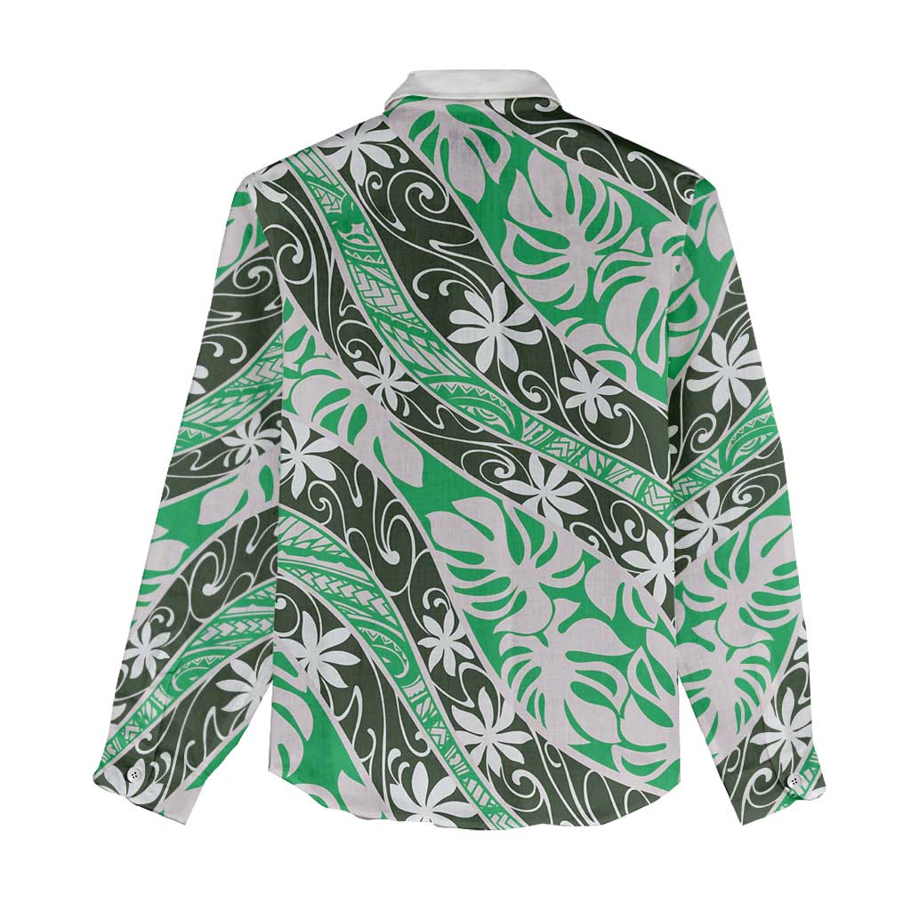 Matie Tahiti Tiare Monstera Women Casual Shirt Polynesian Pattern Curve Style - Polynesian Pride