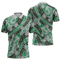 Matie Tahiti Tiare Monstera Zipper Polo Shirt Polynesian Pattern Curve Style - Polynesian Pride