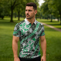 Matie Tahiti Tiare Monstera Zipper Polo Shirt Polynesian Pattern Curve Style - Polynesian Pride