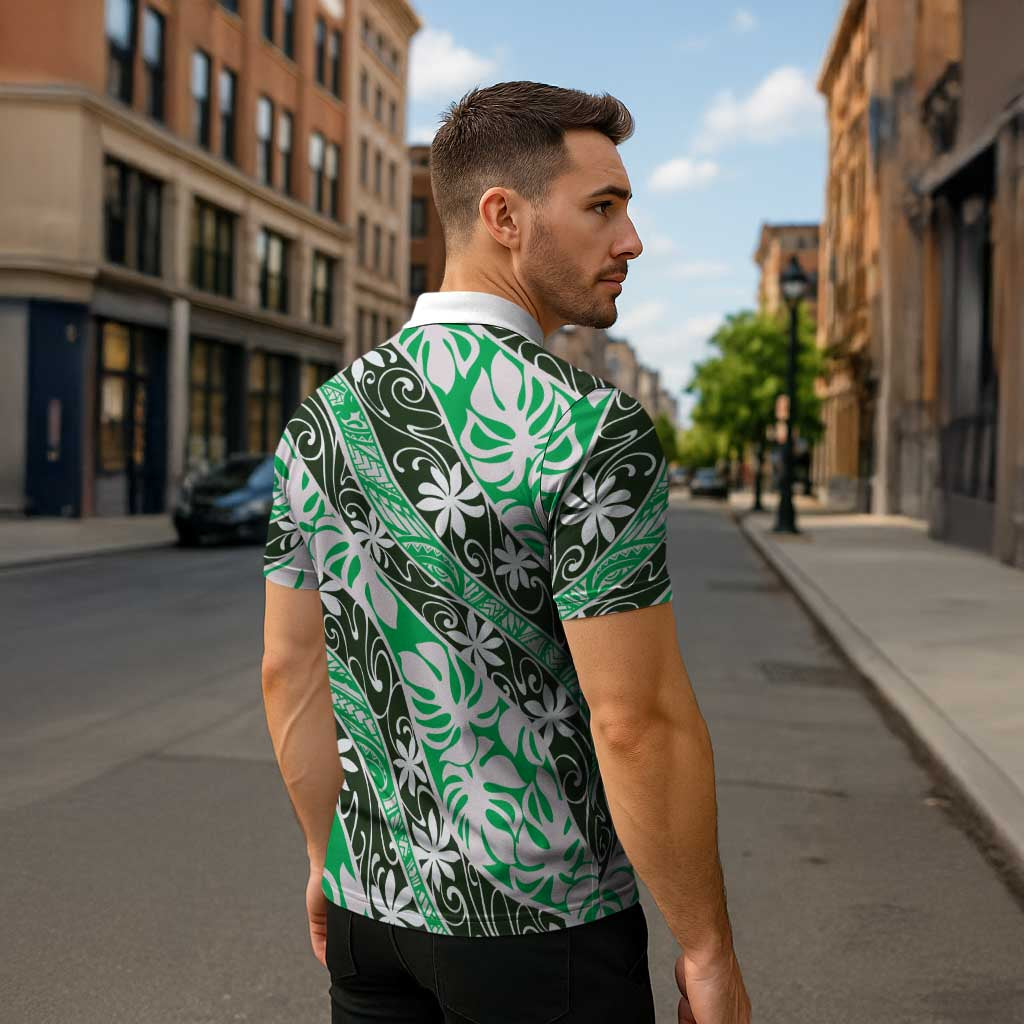 Matie Tahiti Tiare Monstera Zipper Polo Shirt Polynesian Pattern Curve Style - Polynesian Pride