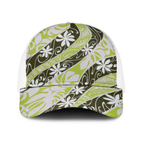 Olive Tahiti Tiare Monstera Baseball Net Cap Polynesian Pattern Curve Style - Polynesian Pride