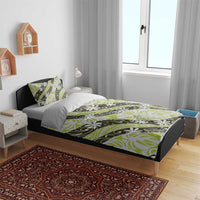Olive Tahiti Tiare Monstera Bedding Set Polynesian Pattern Curve Style - Polynesian Pride