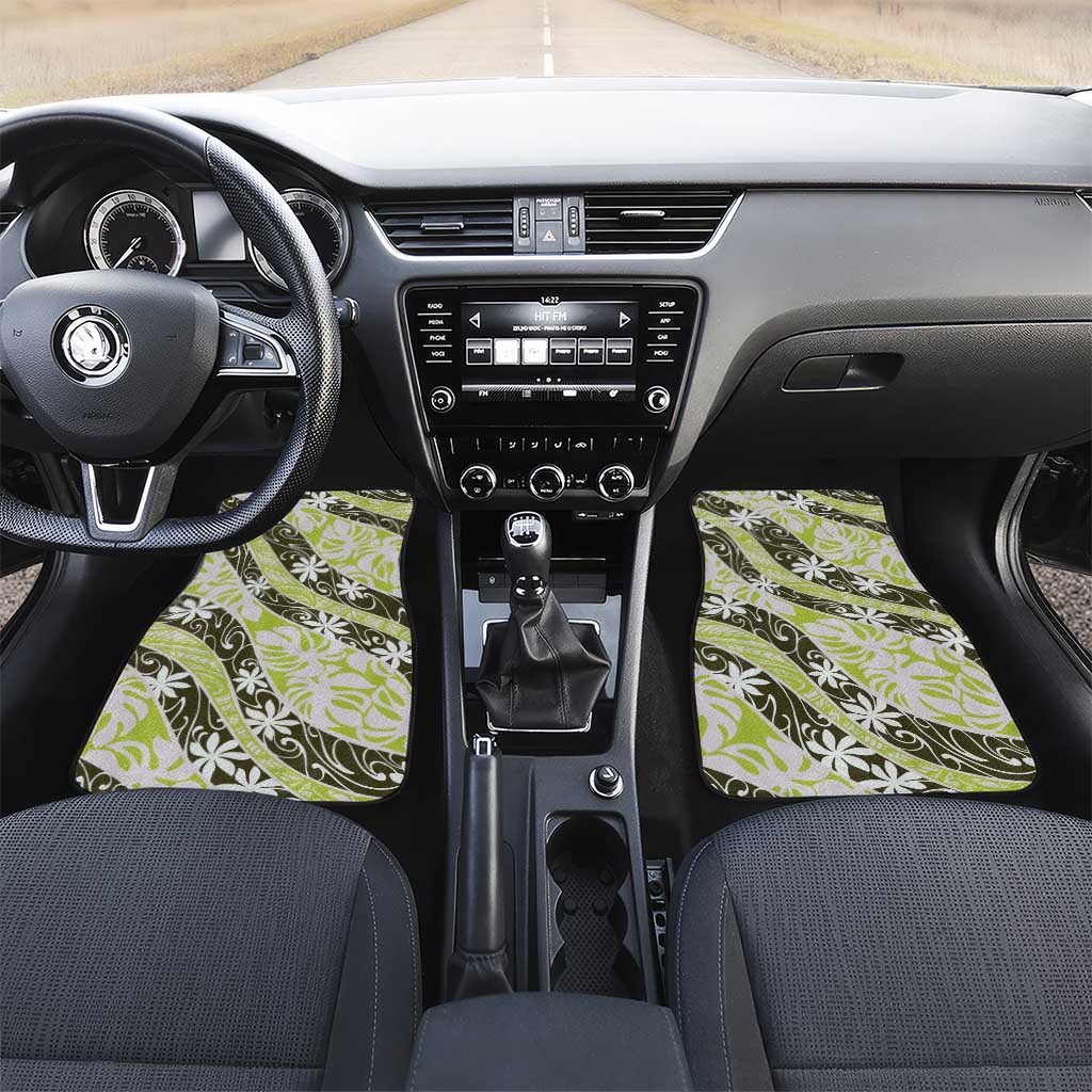 Olive Tahiti Tiare Monstera Car Mats Polynesian Pattern Curve Style - Polynesian Pride